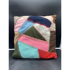 VTG Polyester Handmade Quilted Quilt Pillow Throw Grannycore Stitch Embroidered